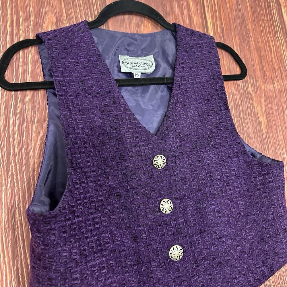 VTG Stonebridge Purple Button Front Vest Top Western Rodeo Womens Size PS Small - Picture 3 of 7